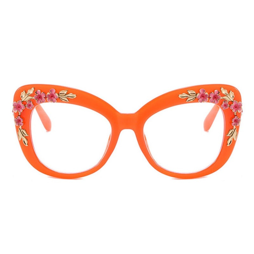 Floral Embellished Orange Cat-Eye Reading Glasses